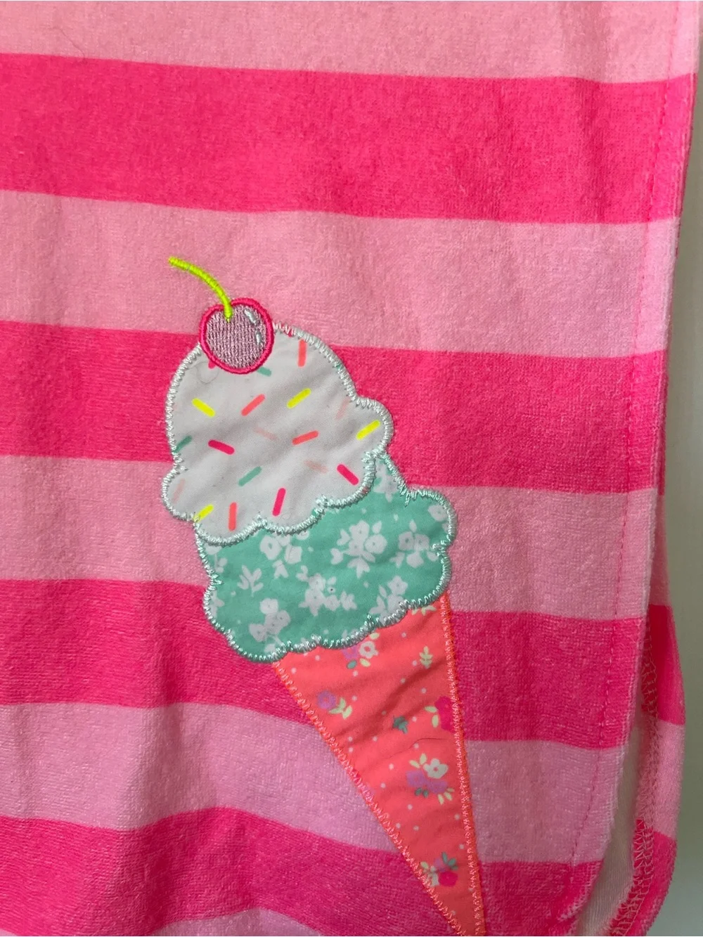 Girls' Hooded Swim Poncho - Pink Striped Ice Cream Design